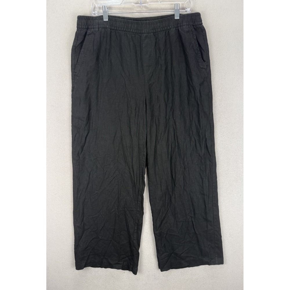 Old Navy Women's Sz L Black Linen Blend Elastic Waist Beachy Boho Wide Leg Pants